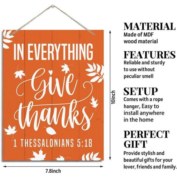 Thanksgiving Decor, Fall Decoration, Rustic Hanging Wood Plaque Sign - Picture 3 of 7